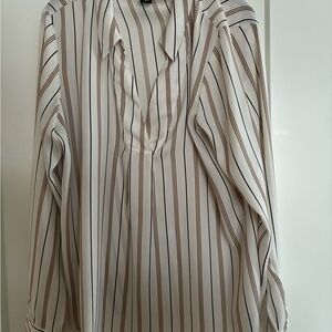 White House Black Market White and Brown Striped Blouse